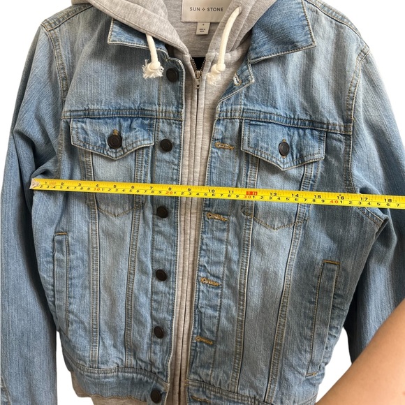 Sun + Stone Men's Trucker Hooded Denim Jacket - Picture 8 of 14